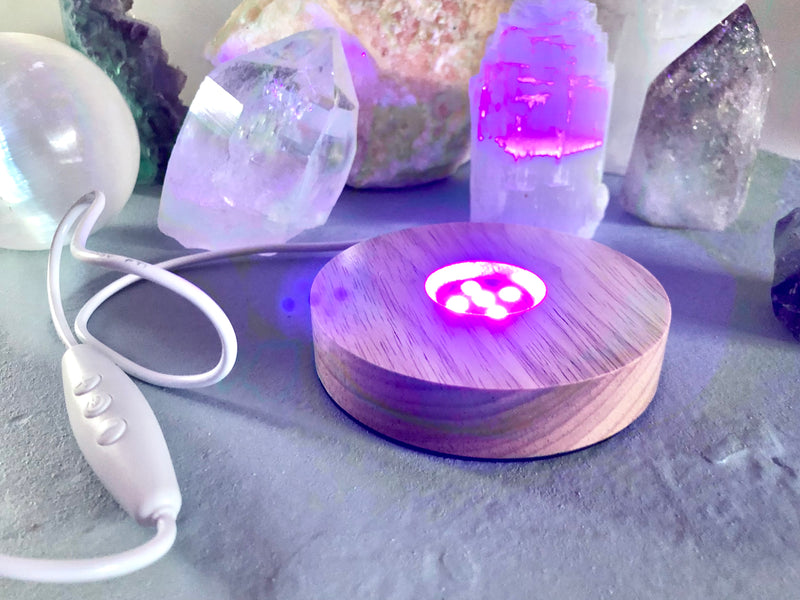 Månesøster Krystaller USB, LED regnbue lys-base (træfod) til dine Krystaller