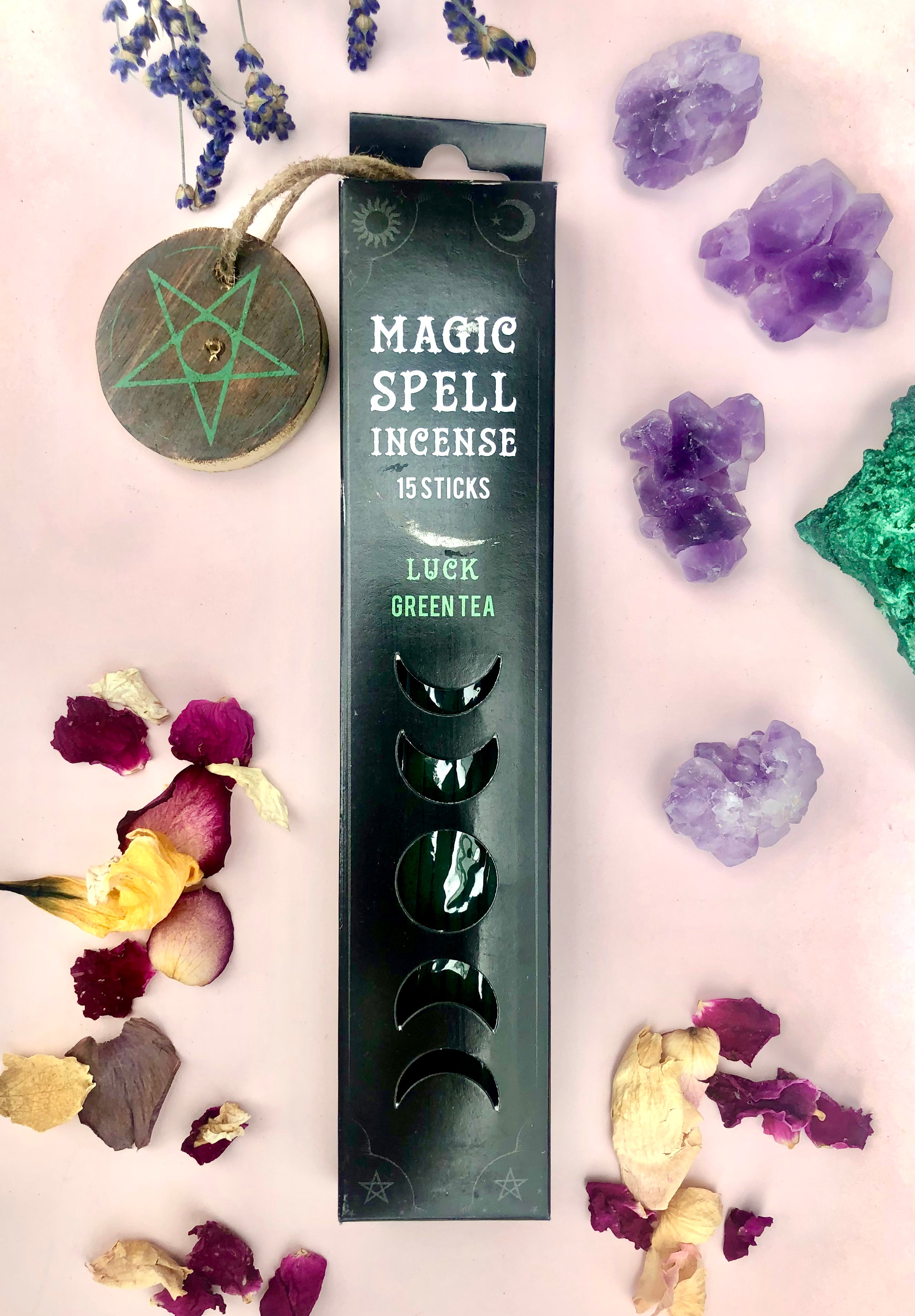 Månesøster Krystaller Luck ☾ “Magic Spell” Røgelses Pinde ☾ Grøn te