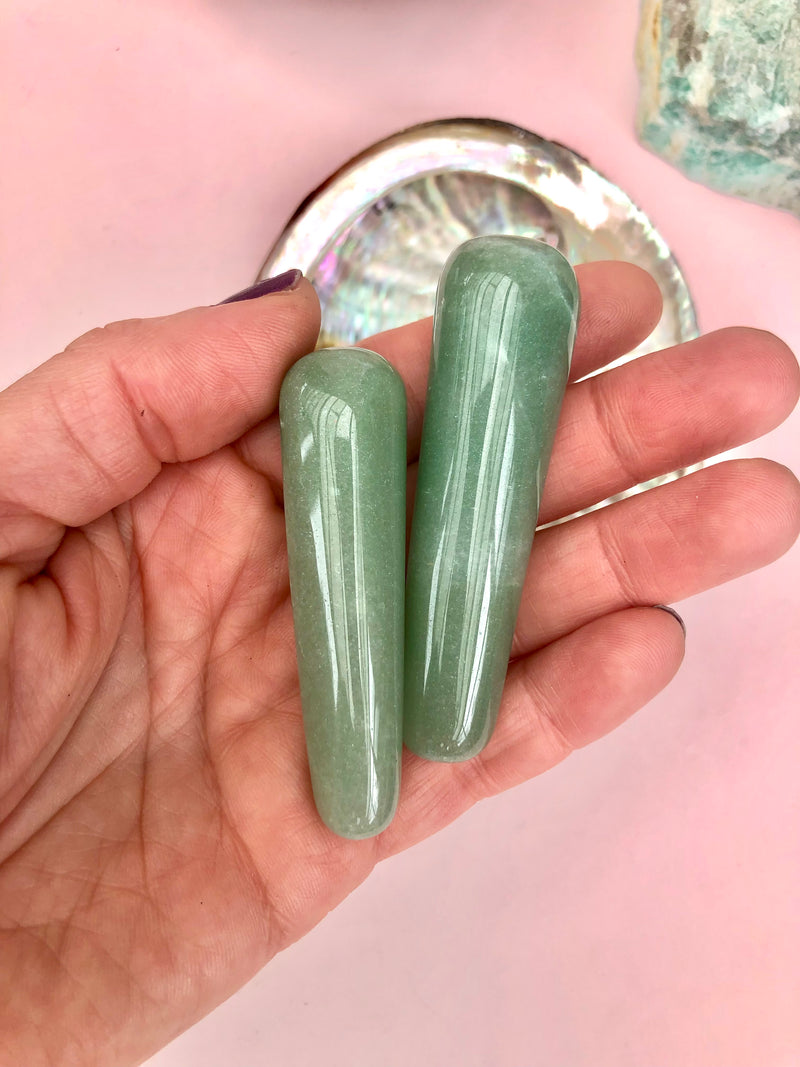 Lille Grøn Aventurin  healer/massage stav ☾ Kærlighed, Rigdom & Lykke ☾  7 - 6,5 cm