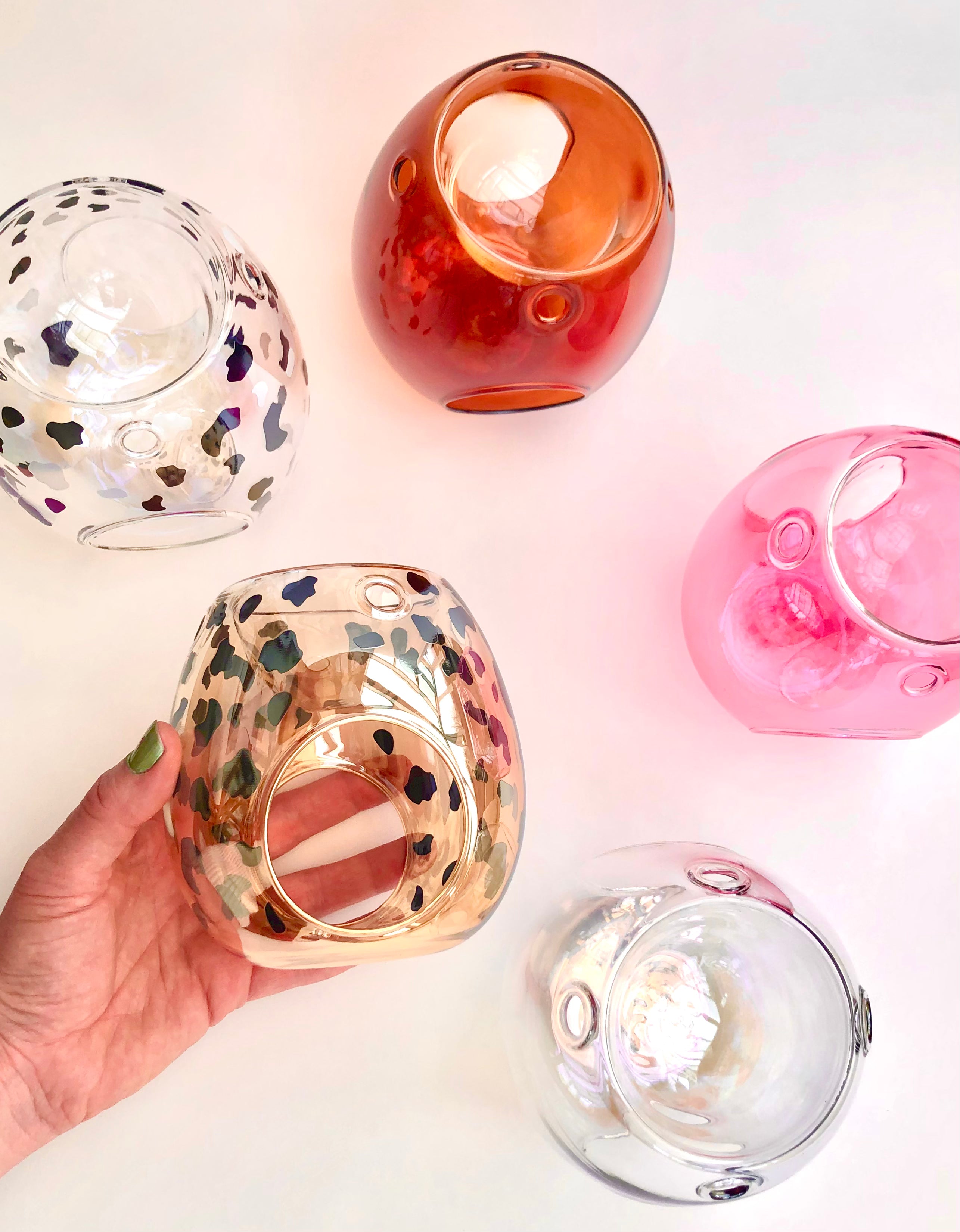 Brænder i farverigt glas ☾ Til Aromaterapi med duft Voks